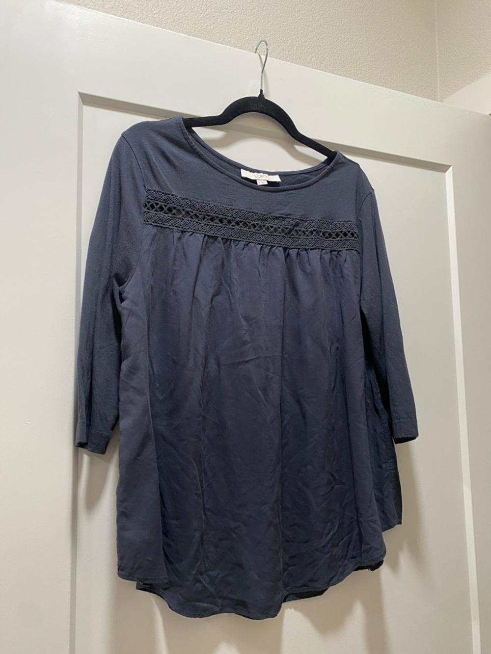 Women’s Navy Crochet-Yoke Tunic Top
